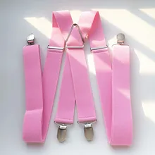 BD054-Light розовый унисекс подтяжки 3,5 см Ширина плюс Размеры Регулируемый эластичный X задней подвески Для мужчин Для женщин 4 зажимы подтяжек
