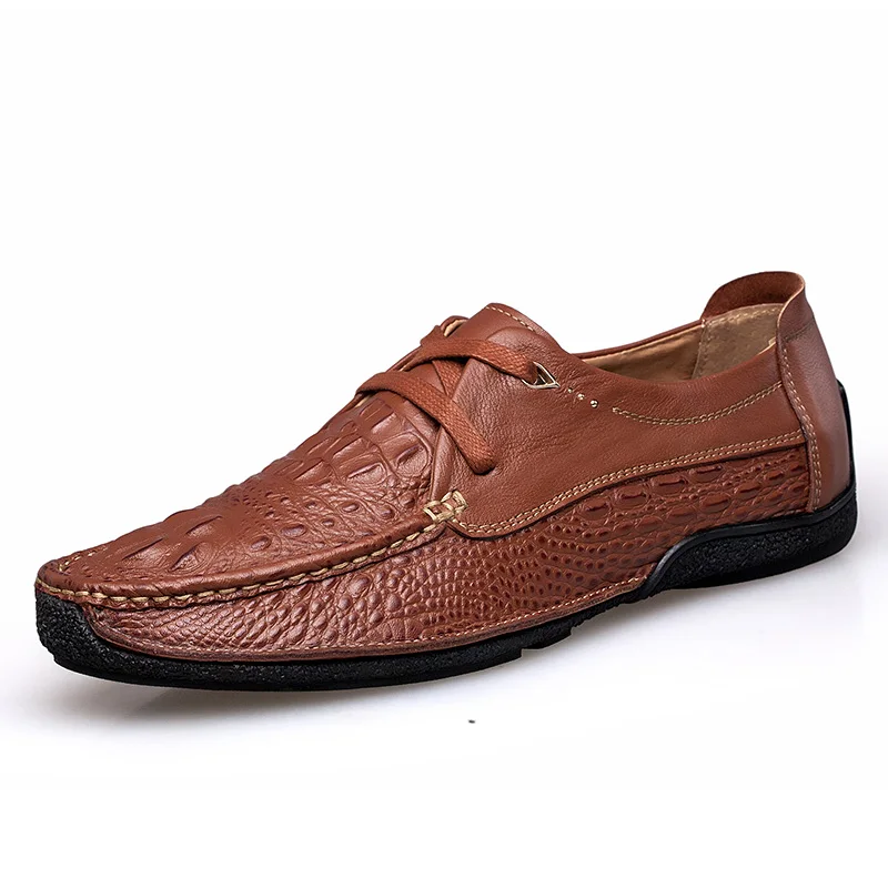 

Crocodile Grain Handmade Men Casual Shoes Genuine Leather Soft Low Heel Shoes Solid Fashion Men Comfortable Driving Flats C4