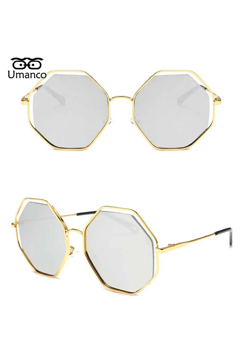 Umanco уникальные Восьмиугольные Солнцезащитные очки женские винтажная металлическая оправа солнцезащитные очки Большая квадратная линза очки мужские женские Ретро Золотые очки