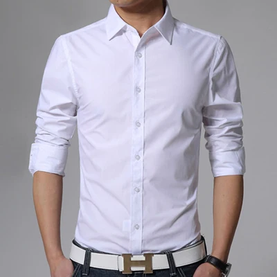 Мужская одежда Рубашки для мальчиков Slim Fit сплошной 17 Цвет бренд 3XL мода с длинным рукавом Camisas социальной masculinas Повседневное Camisas Hombre - Цвет: White