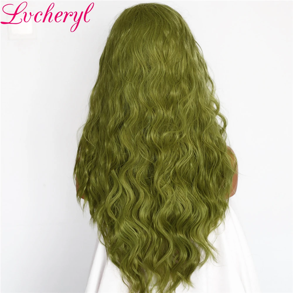 Lvcheryl светильник, зеленые волнистые волосы для косплея, термостойкие блестящие синтетические парики на кружеве для женщин, вечерние парики для макияжа
