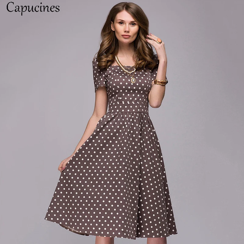 Vintage Square Collar Print Dress Women Summer Puff Sleeve Slim A-Line Elegant Party Dresses Casual Short Sleeves Female Vestido