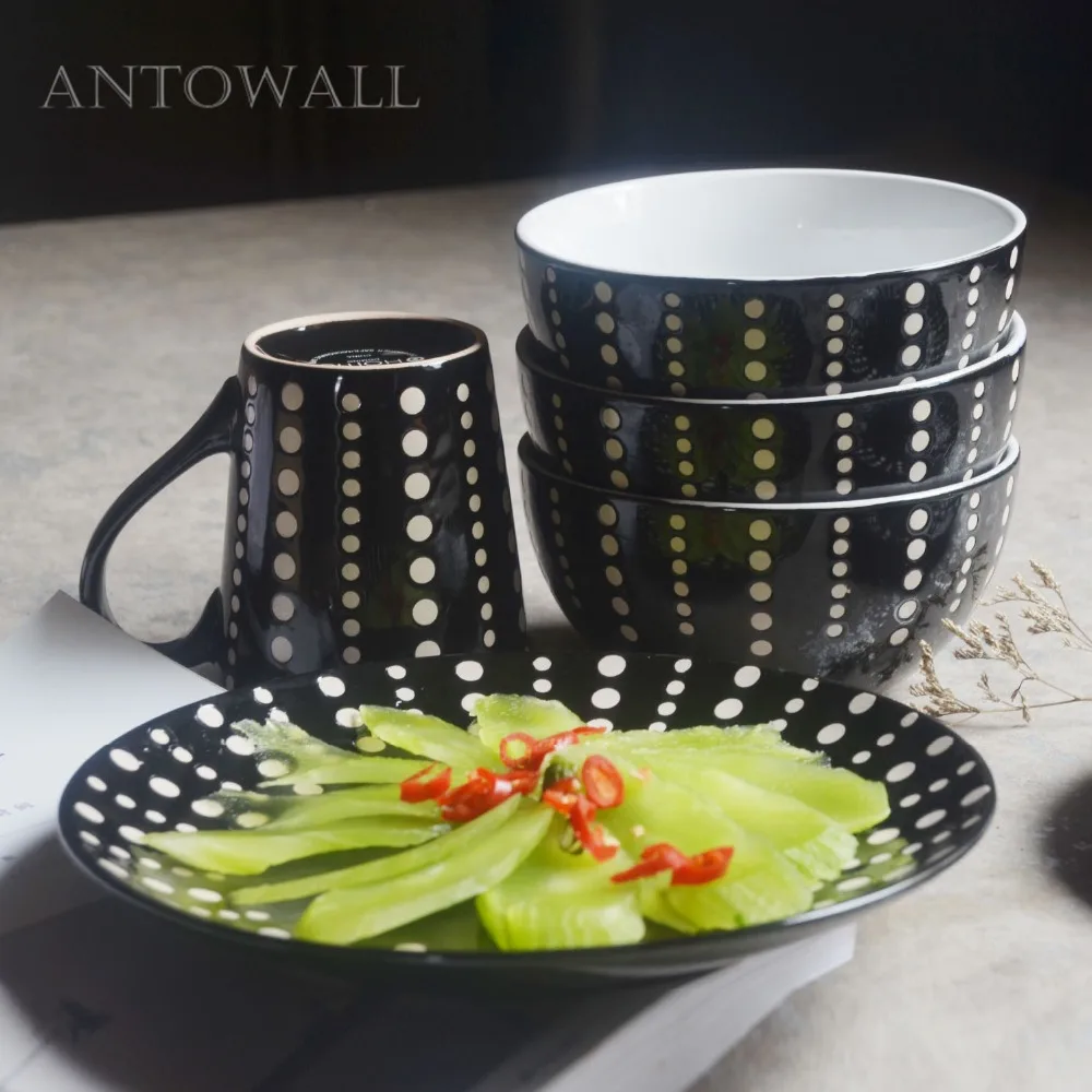 Japan and South Korea simple printing tableware black and white polka
