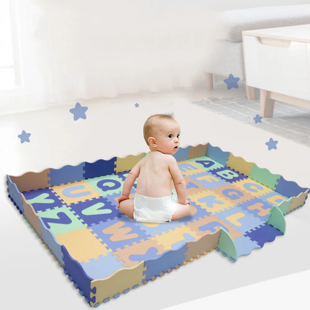 

Alphabet Pattern Baby Play Mat with Fence Foam Floor Tiles Crawling Mat for Baby Child Developing Mat for Children Game Pad