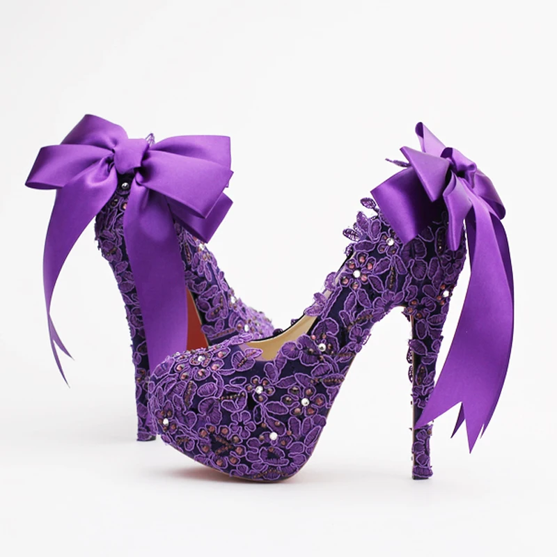 purple lace wedding shoes