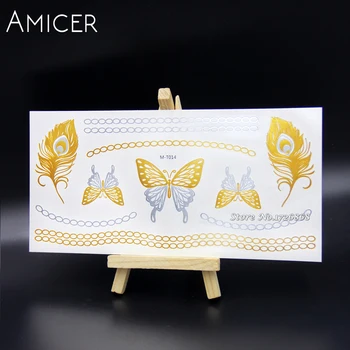 

New Metallic Gold Silver Body Art Temporary Tattoo Sexy Flash Sticker For Butterfly Pattern tatuagem