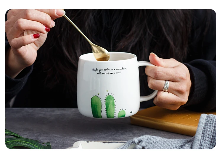 Скандинавская кружка с рисунком кактуса, креативная в виде черепахи, свежее растение, керамическая чашка для кофе, завтрака, молока, для дома, офиса, украшение стола, посуда для напитков