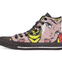 Pop art girl face Roy Lichtenstein Повседневная Высокая холщовая Обувь Кеды легкие ботинки для ходьбы