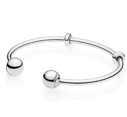 

Original 925 Sterling Silver Top Quality Moments Silver Open With Signature Caps Pandora Bangle Bracelet Fit Bead Charm Jewelry
