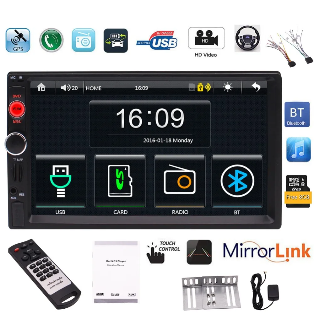 

7 Inch Double 2Din Touch Screen Car Audio Stereo Receiver MP5 Player FM Radio Video Bluetooth GPS with Rear View Camera Optional