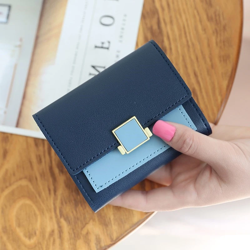 

Slim wallet patchwork PU leather card holder wallet mini cheque cash fold portefeuille femme ladies short cartera mujer wallet