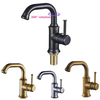 

Brass European Black Vintage Brushed / Golden / Silver Sink Hot And Cold Mixing Faucet, Washbasin Tap 360 ° Rotating Bibcock