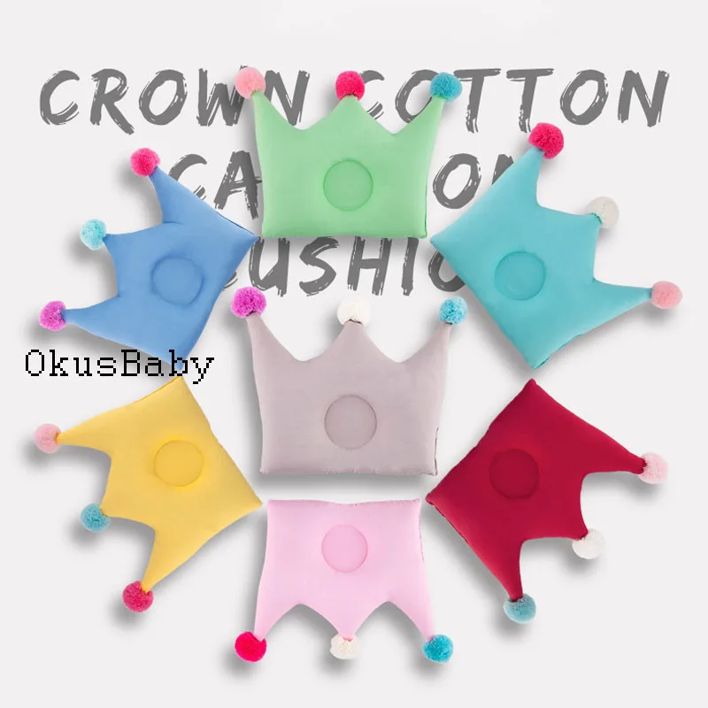 

Crown Design Cotton Baby Pillow Beading Accessary Infant Toddler Sleep Head Positioner Cushion Flat Head Protection Cushion