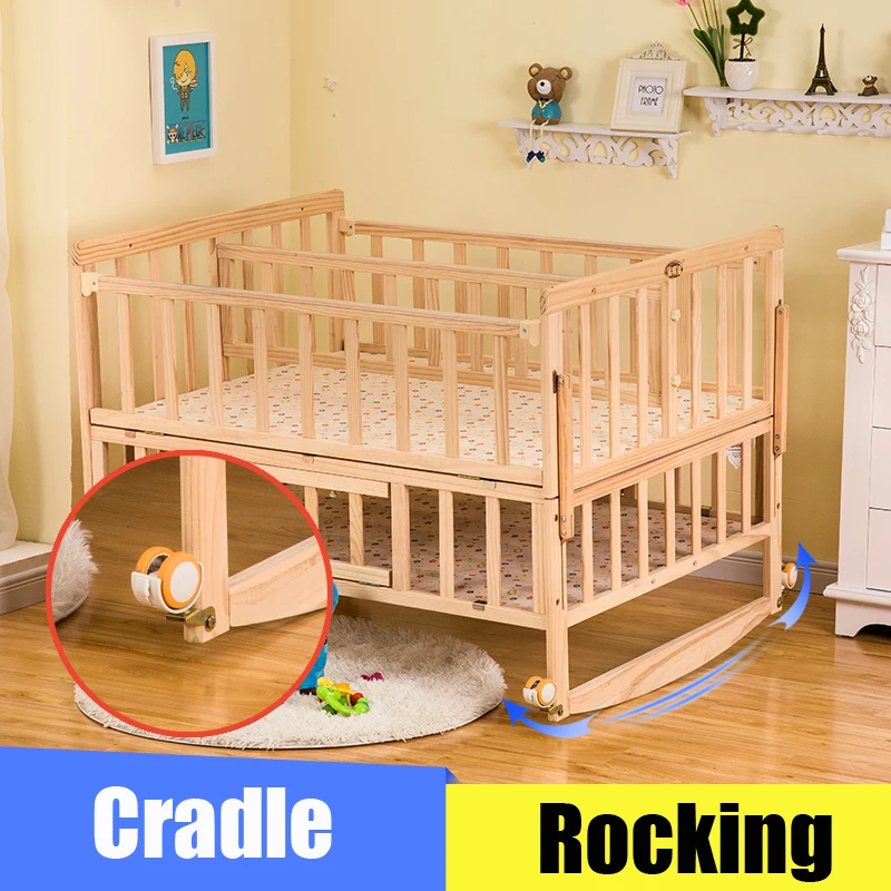 Baby Twins Crib With Mosquito Net Double Infant Wooden Bed Can