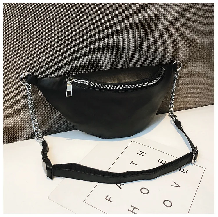 

QIUYIN Fanny Pack For Women Hot Bum Bag Woman Summer New Fashion Belt Waist Bag Chest Satchel Chain Solid Leather Black