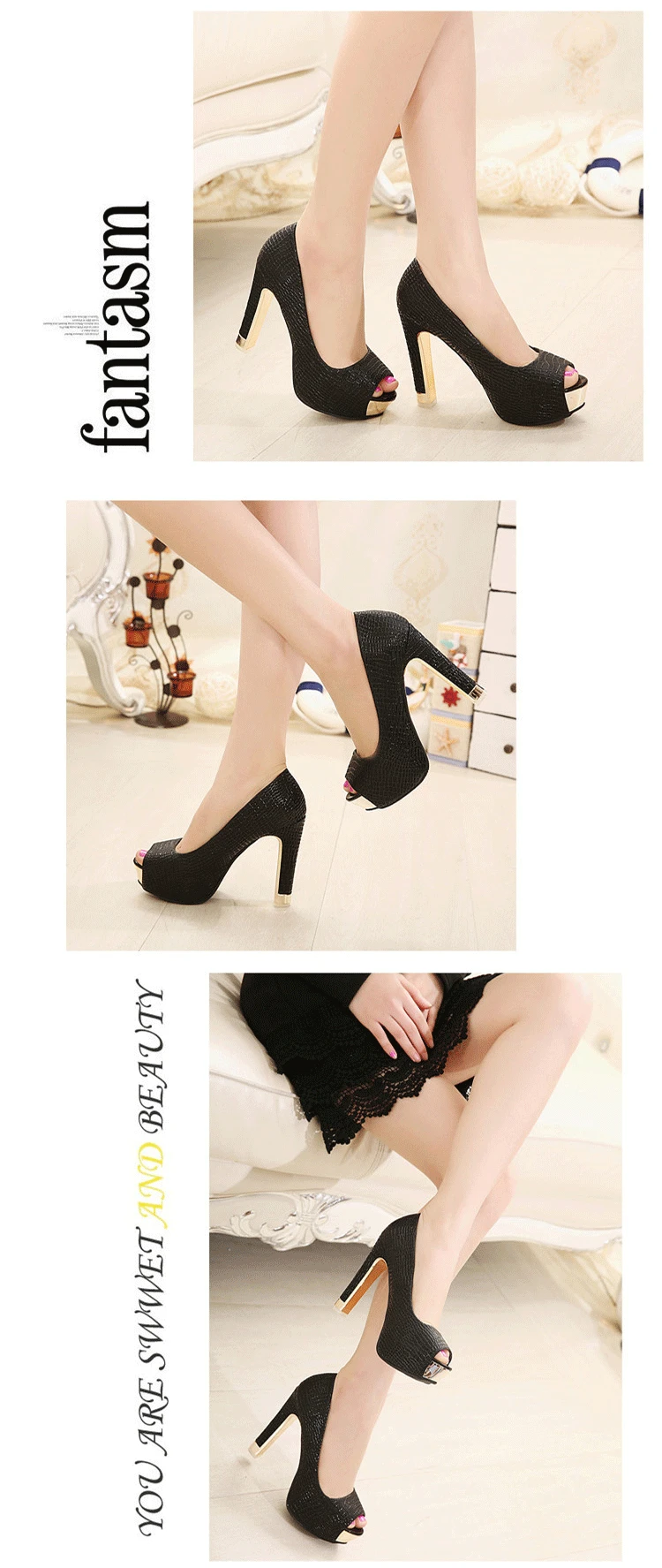 Fashion Slip On Women Pumps Platform High Heels Shoes Lady Peep Toe Square Heel Dress Shoes Sexy Wedding Bridal Shoes 4.7