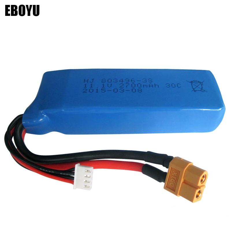 

EBOYU 11.1V 2700mAh 30C XT60 Lipo Battery for Wltoys V303 V393 WL913 Cheerson CX20 RC Quadcopter Drone Spare Parts