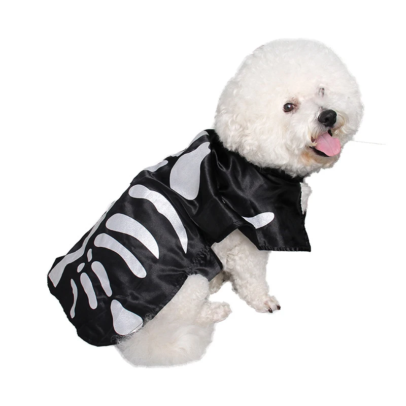 Cool Black Skeleton Printed Pet Cat Dog Halloween Costume Cosplay Cloak ...