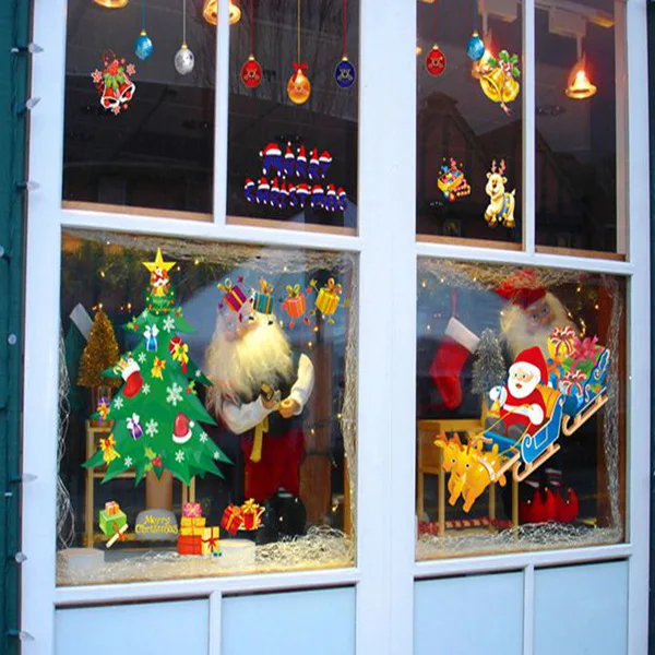 Рождественские наклейки на стену новогодняя елка, для дома Декор Санта Клаус 3D поделки ПВХ наклейки на стену/клей для окон гостиной спальни