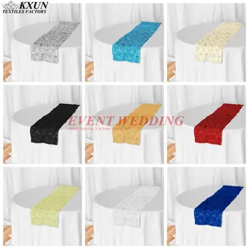 

30X275CM Satin Rosette Table Runner Tablecloth Runners For Wedding Event Decoration