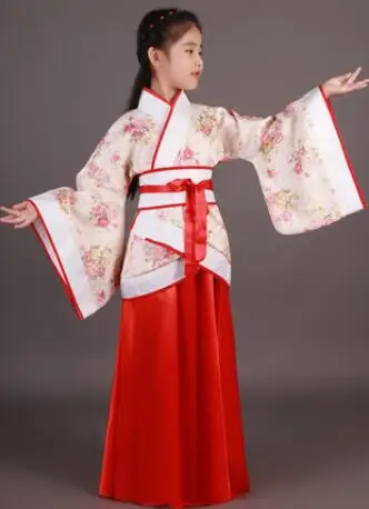 Древний китайский костюм для детей, традиционное платье династии ханьфу Тан, платье принцессы для маленьких девочек, сказочное красивое детское бальное платье для танцев - Цвет: Red Flower