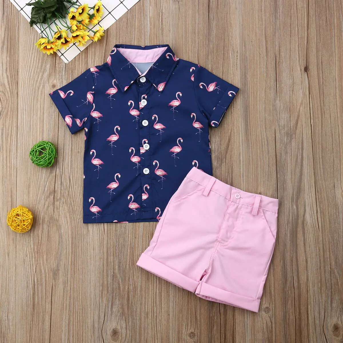 Children Summer Clothing 2PCS Set Toddler Kid Baby Boy Flamingo Tops T-shirt+Shorts Pants Outfits Short Sleeve Clothes 1-6T kids clothes