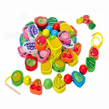 

26pcs/SET Wooden Animal Fruit Block stringing beaded Toys For Children Learning & Education Colorful Products Kids Toy 2.5cm