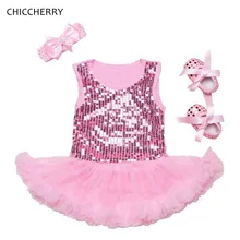 Блестящий блесток розовый кружевной комбинезон платье туфли с лентами балетная пачка для новорожденных для маленьких девочек Одежда для младенцев, Костюмы детская одежда