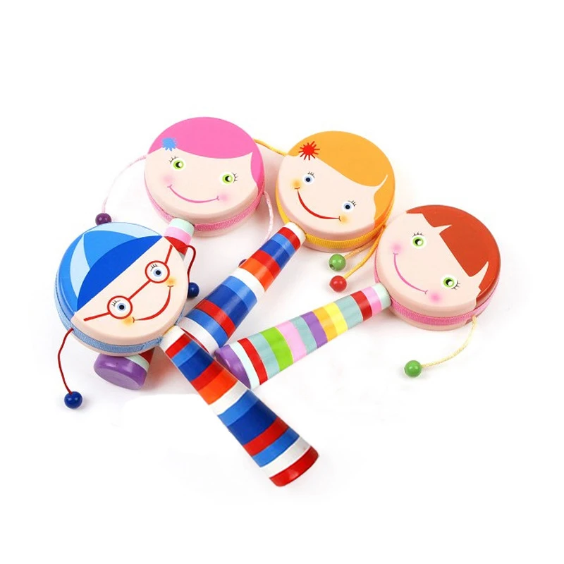 Baby wooden rattle drum toys music instrument for Kids Child early