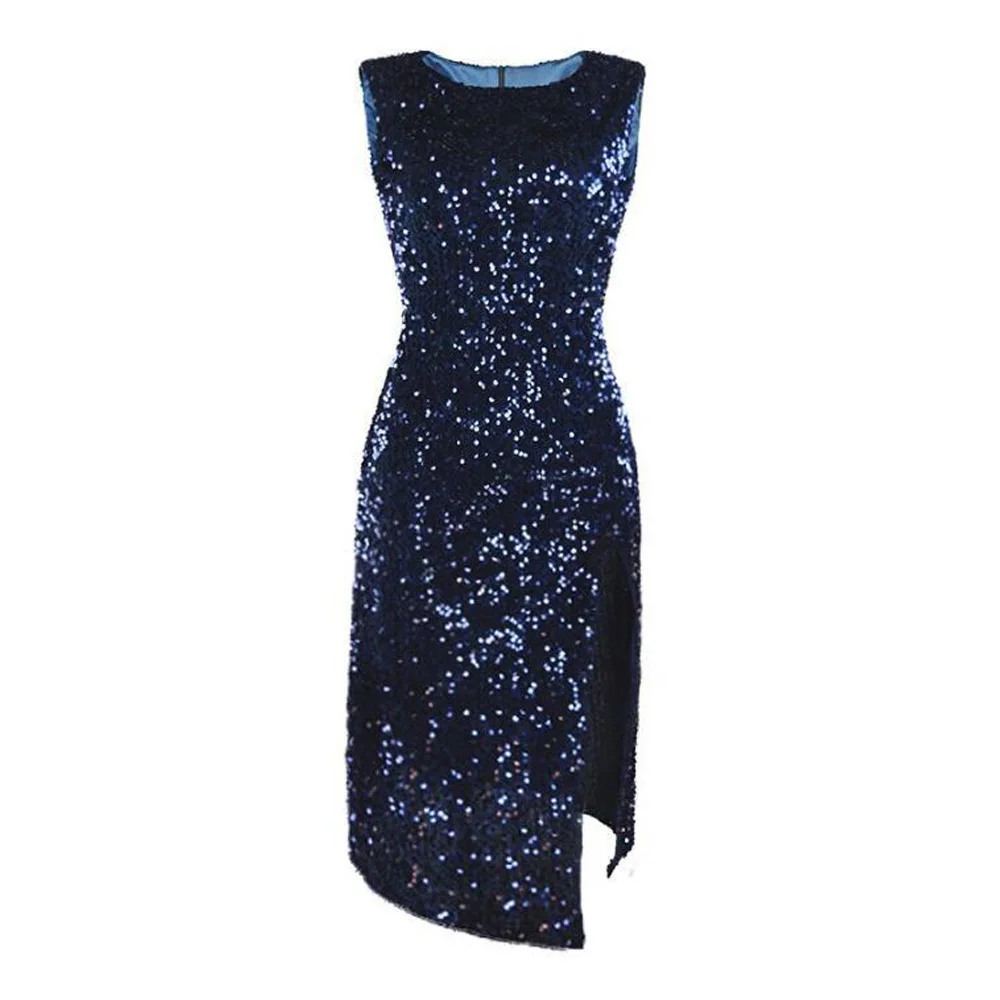 

Sexy Woman Dress 2019 Summer Elegant Black Blue Night Club High Split Bodycon Sequins Formal Prom Party Dress Vestido de Festa
