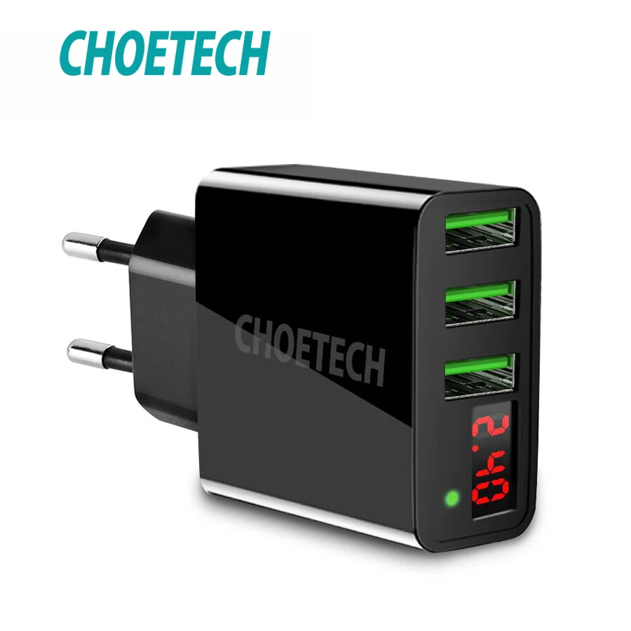 CHOETECH 3 ميناء LED عرض شاحن يو اس بي العالمي 3A المحمول شاحن USB للهاتف سريع شحن جدار شاحن آيفون 7 Xiaomi LG CHOETECH 3 ميناء LED عرض شاحن يو اس بي العالمي 3A المحمول شاحن USB للهاتف سريع شحن جدار شاحن آيفون 7 Xiaomi LG