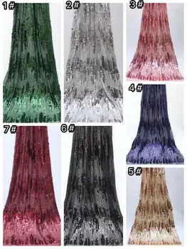 

3 d flowers sequins gold lace fabric fringe material african french net lace tulle fabric high quality evening dress 5 yard/lot