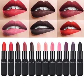 

Kiss bear 12 colors matte lipstick sexy red dark purple lipstick pencil waterproof long lasting batom nude makeup BD033