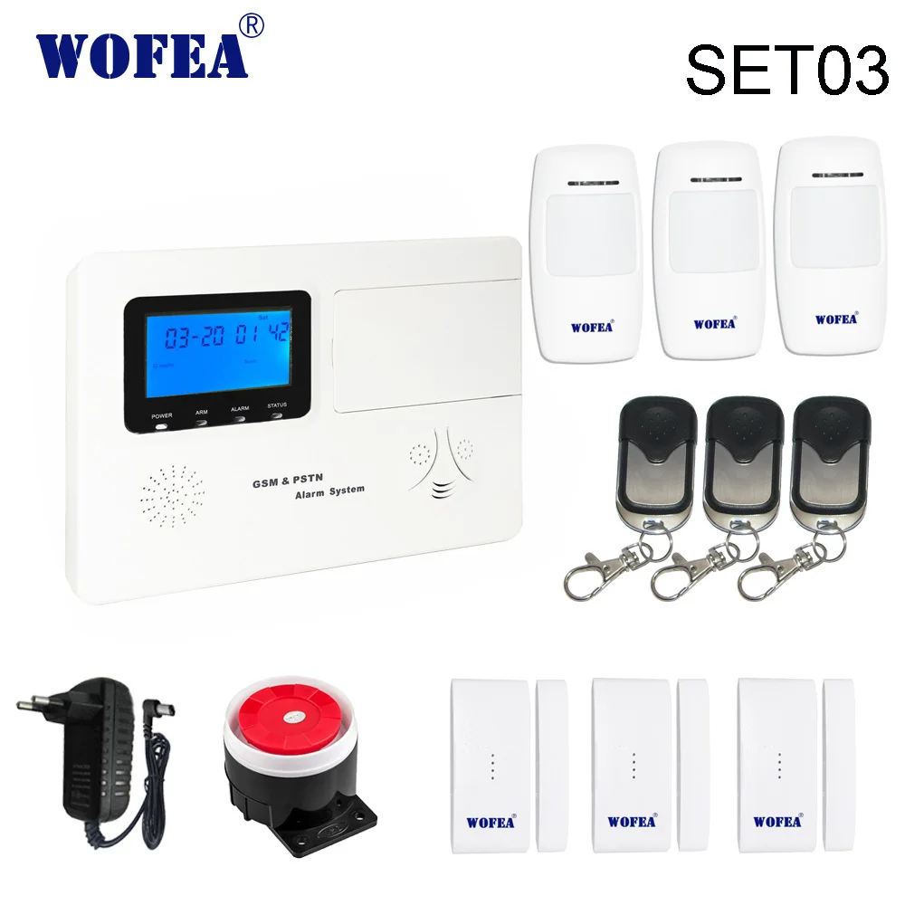 Wofea домашней безопасности PSTN+ GSM сигнализация с 99 беспроводной зоны, 4 проводной зоны ISO и android APP ЖК-дисплей голосовые подсказки - Цвет: Set03