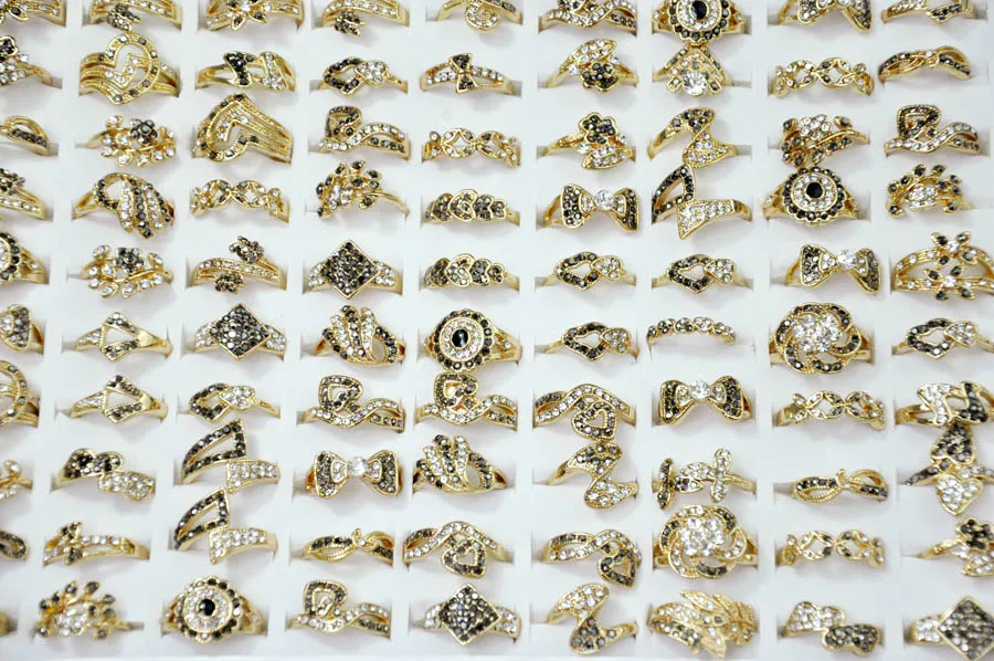 10 шт. Мода Полный Кристалл Rhinestone Золотой Для женщин кольцо Смешанные много женщин Анель Ювелирные Много наивысшего качества LR4053