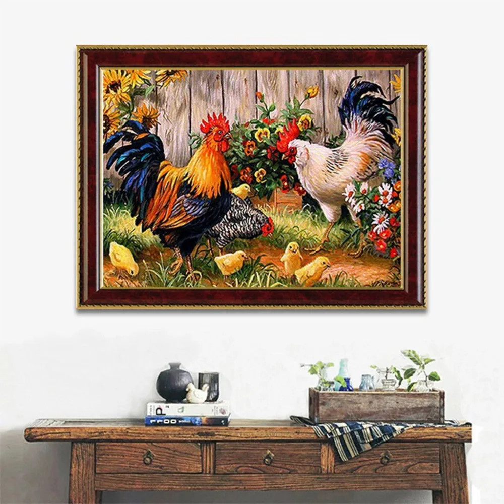 

New Colorful Mosaic Chicken Family Pattern DIY Full Diamond Painting Chinese Style Decorative Handwork Round Diamond Paintings