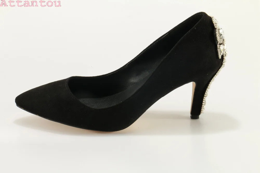 black suede leather high heels beautiful crystal pumps woman shoes for party unique design shoes hot selling shoes