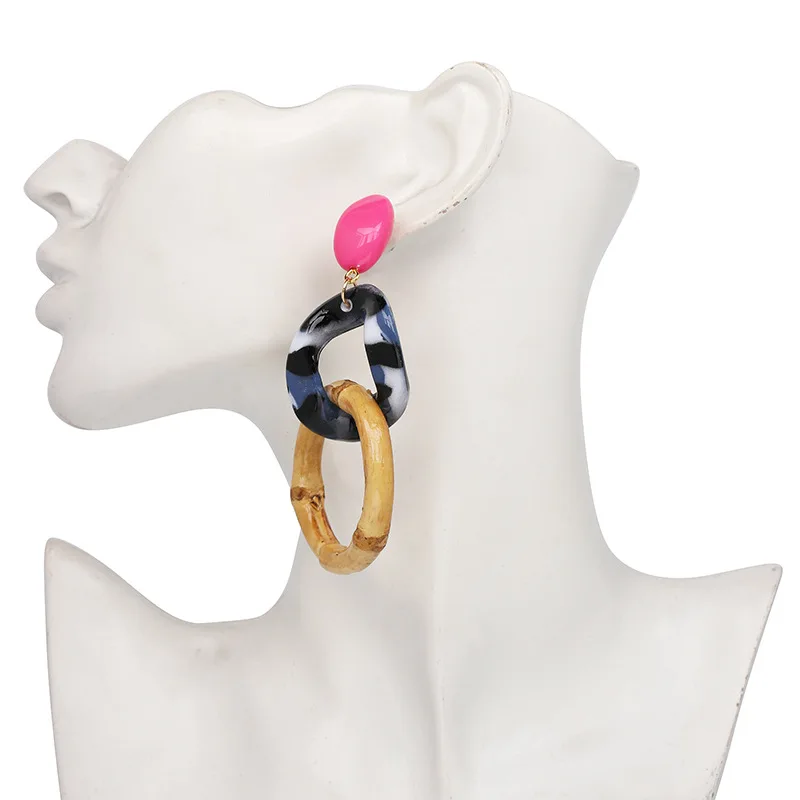 

ROMAD Bohemia Resin Long Earrings Statement for Women Round Charm Hot Sale Wedding Party Dangle Drop Bamboo Earrings R4