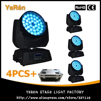 

(4 pieces/lot) Flightcase Packing LED Moving Head Zoom Wash Effect Light with 36Pcs 10W RGBW Quad-Color Led Pro DJ Light