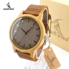 Bambou Montre Hommes De Luxe Marque BOBO BIRD Quartz En Cuir Montre Casual Montre-Bracelet Homme Horloge relojes hombre Relogio Masculino