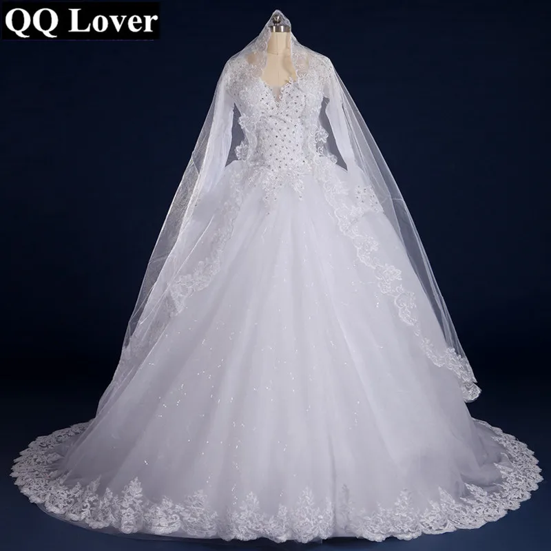 Роскошное винтажное кружевное свадебное платье QQ Lover с длинными рукавами 2020