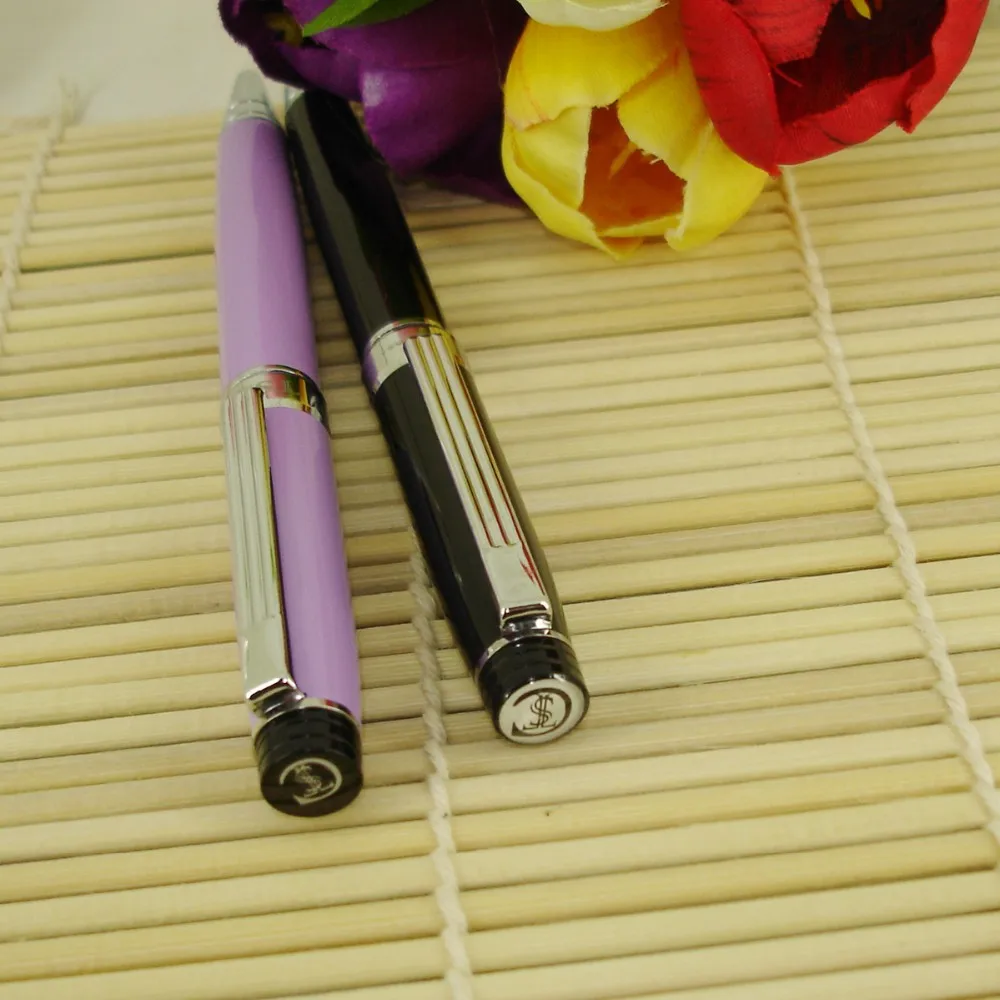 ACMECN Классическая Металлическая тонкая роликовая ручка фиолетовая и черная гладкая шариковая ручка эпоксидный логотип на пере Топпер офис и Школа Поставщик