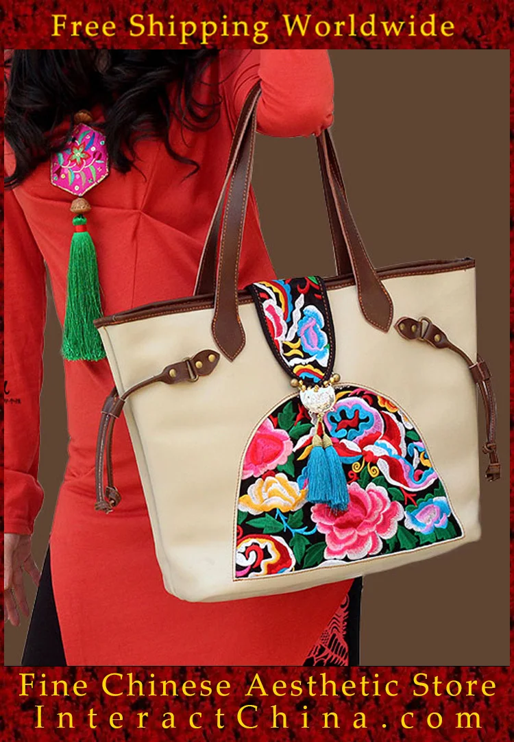 100% Handmade Handbag Purse Tote Shopper Bag - Fine Oriental Embroidery Art #127 |
