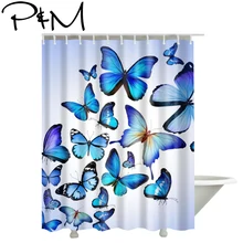 

Papa&Mima 3D Butterflies Waterproof Shower Curtains Polyester Bathroom Curtains With Hooks 150x180/180x180cm Decorative
