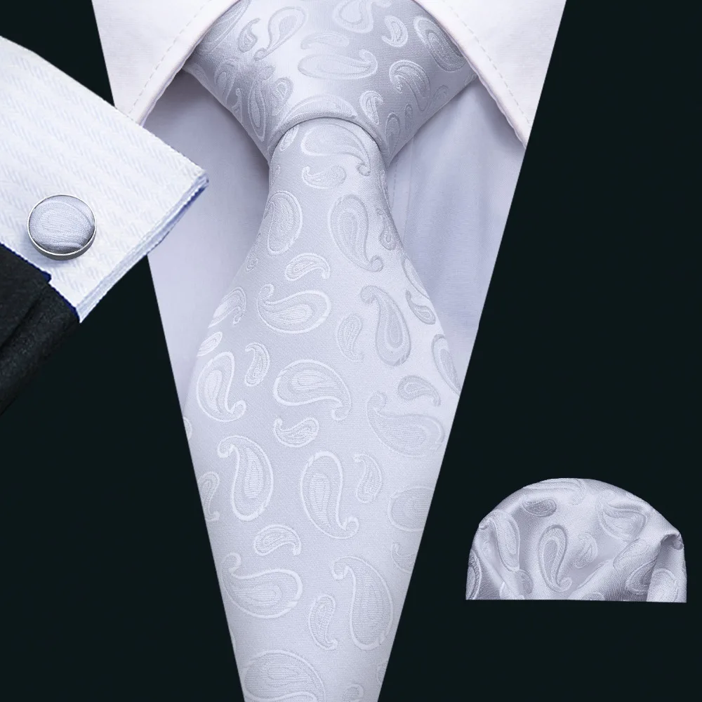 

New Arrivel 100% Hand Made Jacquard Woven Silk Mens Ties Neck Tie White Paisley Ties Men Suit Wedding Gravatas Ties FA-5074
