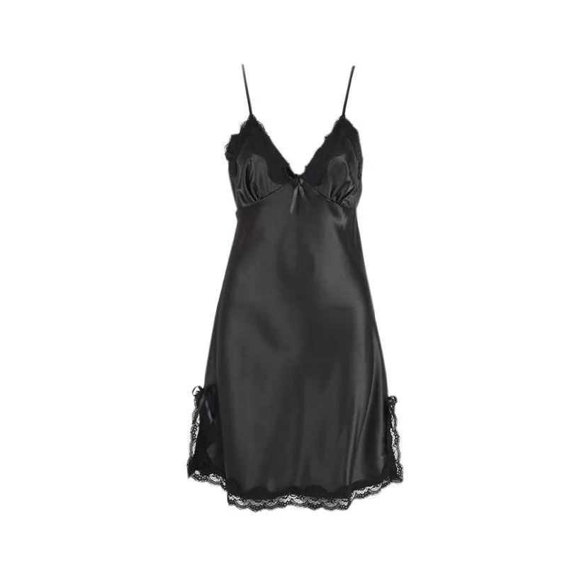 ROPALIA, сексуальное шелковое атласное Ночное платье, без рукавов, ночная рубашка с v-образным вырезом, ночная рубашка, кружевная ночная рубашка для женщин, большие размеры