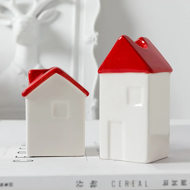 

Nordic Creative Christmas Red House Candlestick Simple Household Living Room Table Ceramic Candlestick Decorations Candelabra