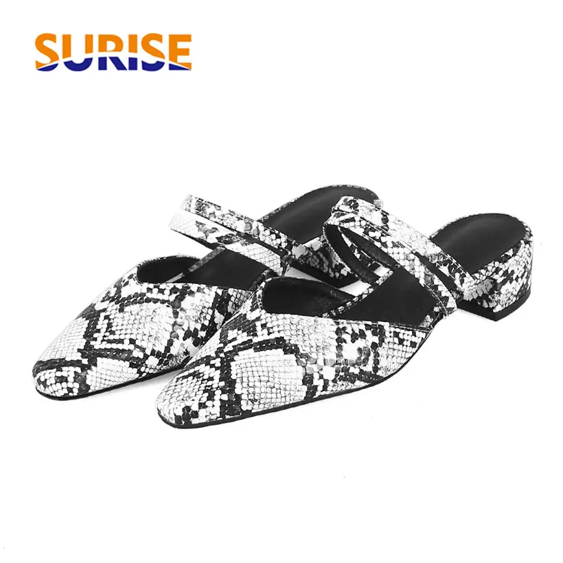 

Luxury Faux Snakeskin Women Mules Low Block Heel Square Toe Pumps White Casual Party Sexy Slip-on Summer Outdoor Ladies Slippers