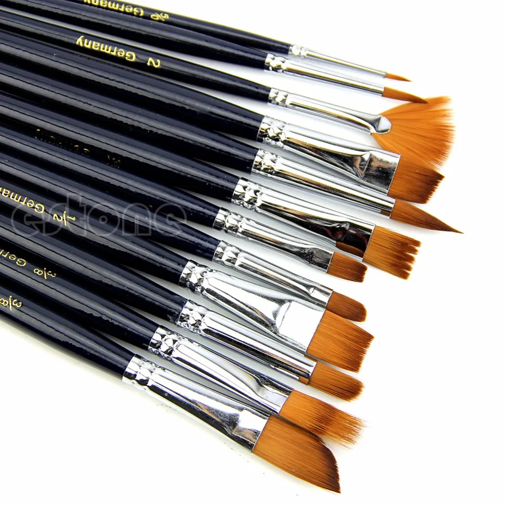

12pcs Artist Paint Brush Set Nylon Hair Watercolor Acrylic Oil Painting Supplies