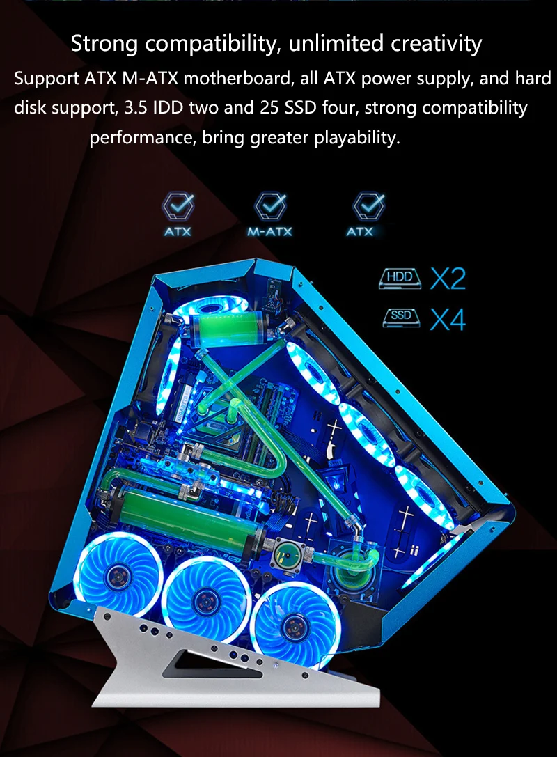 618*230*610 мм DIY компьютерный PC геймер чехол ромбовидный алюминиевый сплав боковое прозрачное стекло светящееся водяное охлаждение шасси